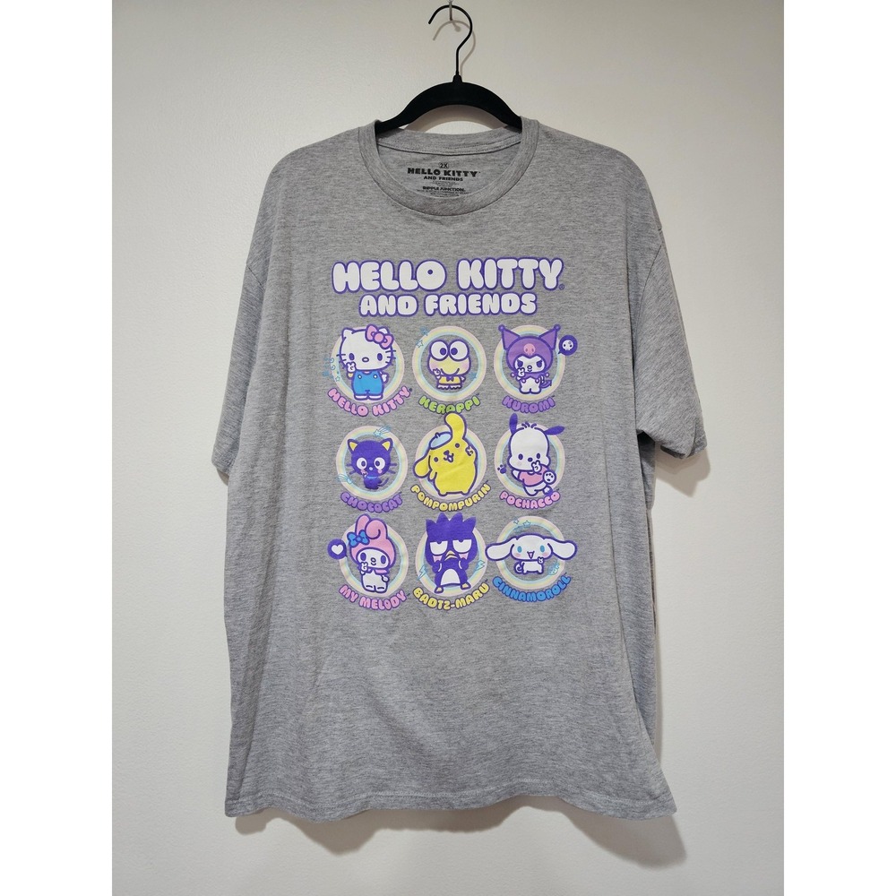 Hello Kitty And Friends Shirt Mens 2XL Gray Sanrio Character Graphic Tee T-Shirt